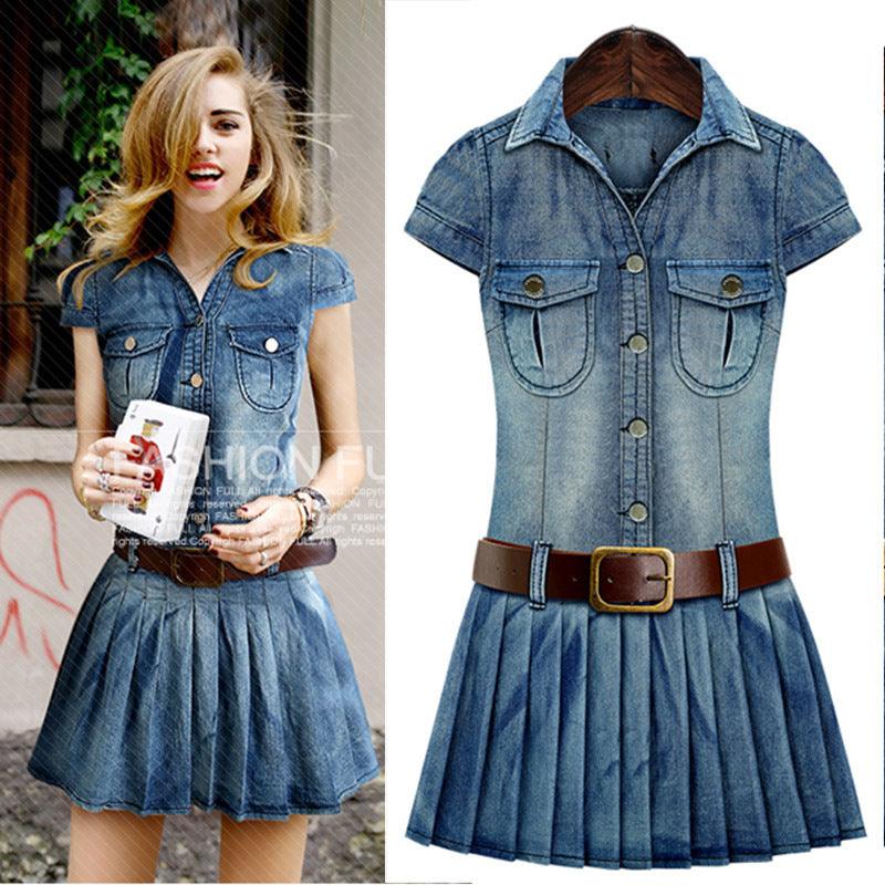 Summer New Retro Short-sleeved Denim Dress - BUNNY BAZAR