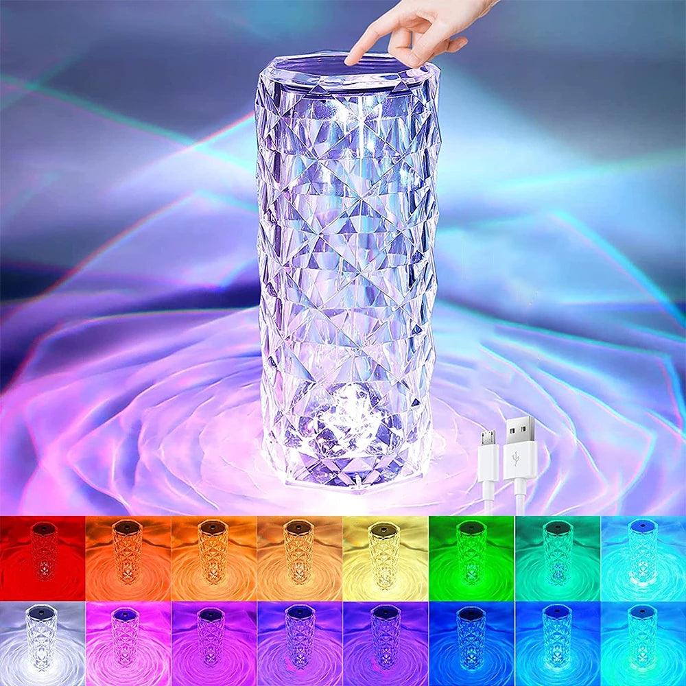 16 Colors LED Crystal Lamp Rose Light Touch Table Lamps Bedr - BUNNY BAZAR